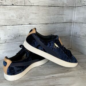 Puma Clyde Extra Butter Sneakers Blue with Tan Heel Accent